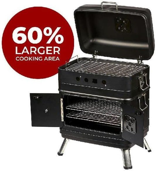 Emeril Lagasse Southern Cooker, Portable Outdoor Charcoal Grill & Meat Smoker Combo, Slow Cook, Oven Bake, for Backyard Patio, Barbecue & Tailgating, Black