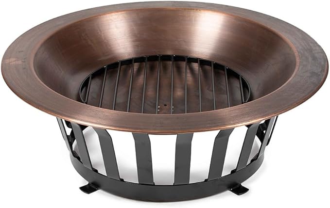 Ash & Ember 40" Copper Outdoor Fire Pit with Solid Steel Base, Grate and Fire Iron Tool Included, Perfect for Backyard Fires and Gatherings