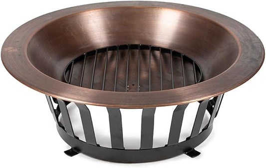 Ash & Ember 40" Copper Outdoor Fire Pit with Solid Steel Base, Grate and Fire Iron Tool Included, Perfect for Backyard Fires and Gatherings