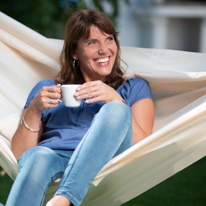 LA Siesta Brisa Classic Hammock with Suspension Tree Straps, Handmade, Weather-Resistant, Tear-Resistant Hammock for Indoor & Outdoor Relaxation, Size-Double - Vanilla