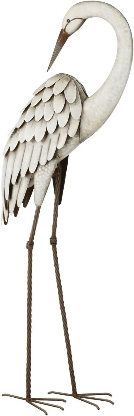 Regal Art & Gift Metal Egret Statue – Coastal Heron Garden Sculpture, Elegant Bird Decor for Lawn, Patio, or Beach House Yard – Sturdy Outdoor Standing Crane Ornament, 15.25""L x 8.25""W x 40.5""H