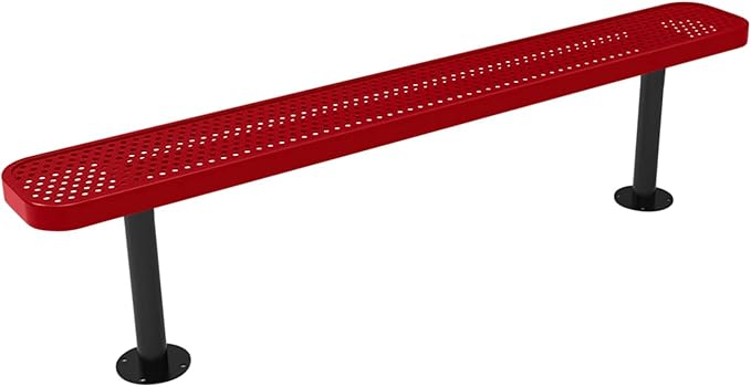 COATEDOUTDOORFURNITURE Coated Outdoor Furniture Heavy-Duty Outdoor Bench Thermoplastic Coated, Punched Steel, Commercial-Grade Seating, Made in America (Surface Without Back, 6 Ft, Textured Red)