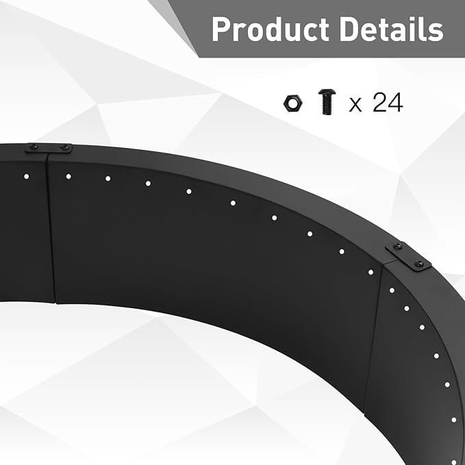 52 inch Fire Pit Ring,Large Round Insert Firepit for Outdoor Fire Liner smokeless fire Pit Metal Campfire Ring 52-Inch Outer/48-Inch Inner Diameter Above or In-Ground, Black