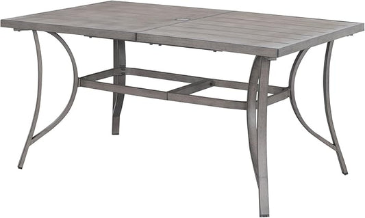 SEEHILL Aluminum Patio Dining Table for 6, Limed Oak Outdoor Rectangle Dining Table with Umbrella Hole, Rustproof 6 Person Outdoor Dining Tables for Backyard, Deck, Garden, Poolside, Porch