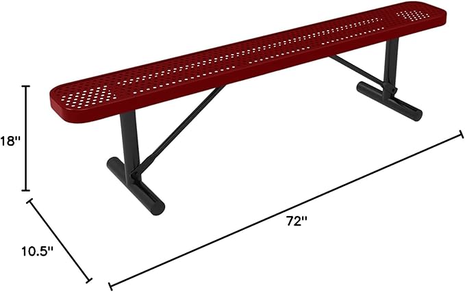 COATEDOUTDOORFURNITURE Heavy-Duty Portable Outdoor Bench Thermoplastic Coated, Punched Steel, Commercial-Grade Seating, Made in America (Portable Without Back, 6 Ft, Textured Burgundy)