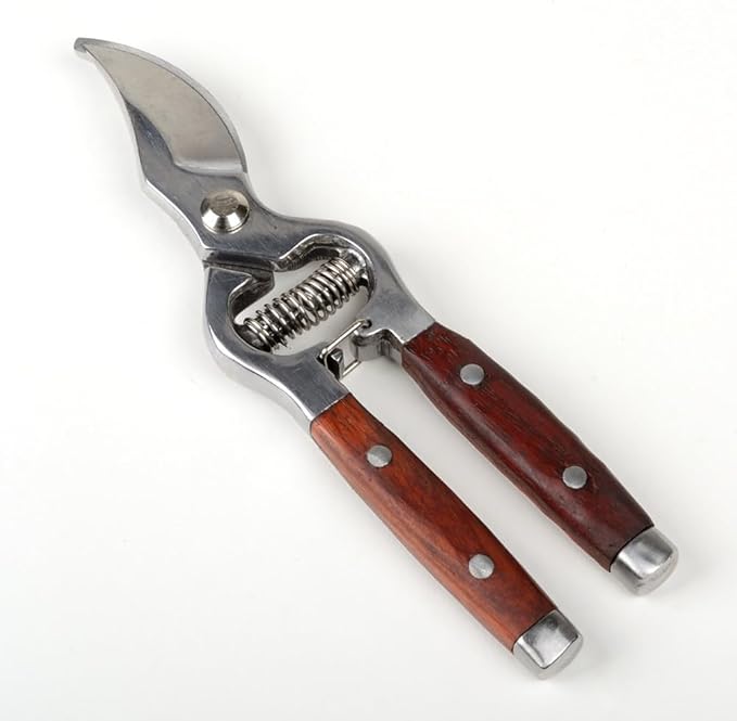 ATE Pro. Tools USA - Bypass Garden Pruning Shears - Heavy Duty, Professional Garden Shears, Wooden Handle, Stanless Steel, Garden Clippers, Rose Trimmers, Heat Treated, Mirror Polish, 8" Hand Pruners