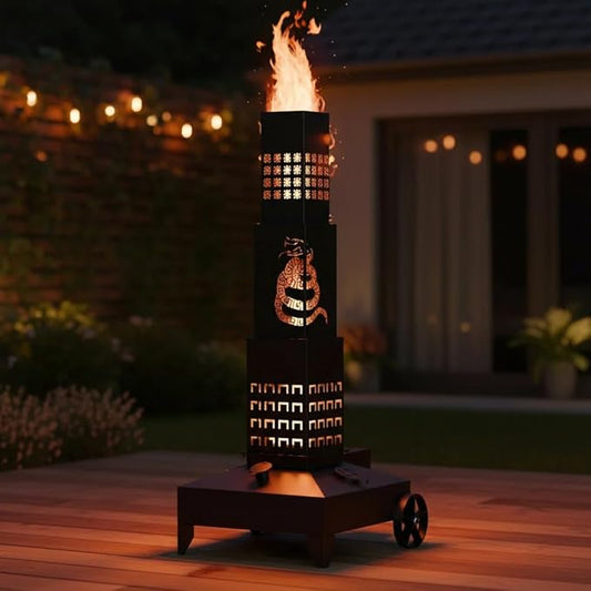 51" Smudge Pot Heater with Wheels, 7-Gallon Waste Oil Patio Heater,Heavy-Duty Steel Pyramid Design,Portable Fireplace for Backyard, Porch, Patio and Garden (Snake)