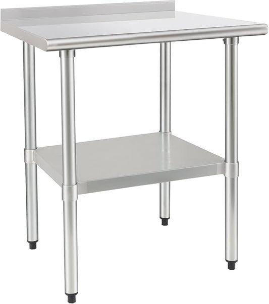 HARDURA Stainless Steel Table Prep & Work Table 24 x 36 Inches NSF Heavy Duty Commercial with Undershelf and Backsplash for Restaurant Kitchen Home and Hotel
