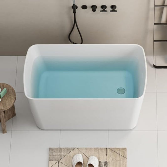 49'' Acrylic Freestanding Soaking Bathtub, Square-shape Japanese Soaking Hot Tub, Chrome Overflow and Quick Drain (White)