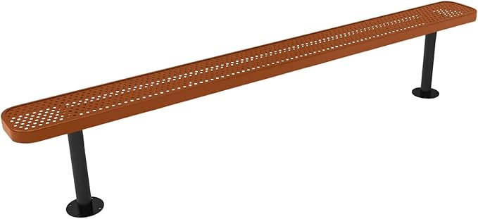 COATEDOUTDOORFURNITURE Heavy-Duty Outdoor Bench Thermoplastic Coated, Punched Steel, Commercial-Grade Seating, Made in America (Surface Without Back, 8 Ft, Textured Copper)