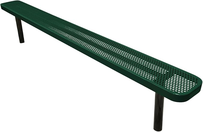 COATEDOUTDOORFURNITURE Coated Outdoor Furniture Heavy-Duty Outdoor Bench Thermoplastic Coated, Punched Steel, Commercial-Grade Seating, Made in America (Inground Without Back, 8 Ft, Textured Green)