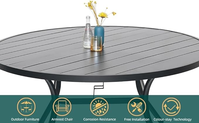 7-Piece Outdoor Patio Dining Set, 58''Round PatioTable with 6 Wicker Swivel Chairs All Weather Frame Furniture Set withGray Cushions