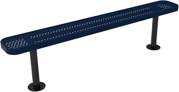 COATEDOUTDOORFURNITURE Heavy-Duty Outdoor Bench Thermoplastic Coated, Punched Steel, Commercial-Grade Seating, Made in America (Surface Without Back, 6 Ft, Textured Dark Blue)