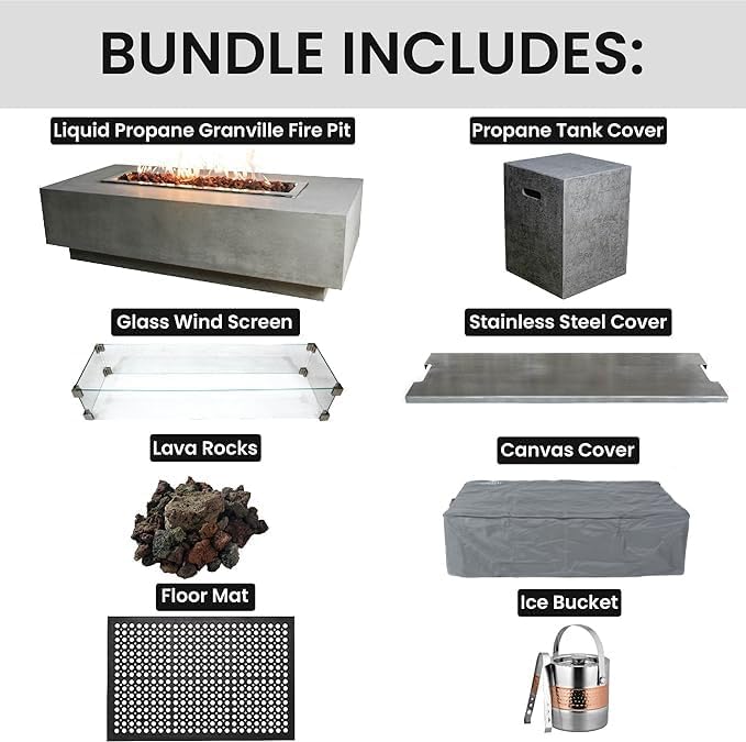 Elementi Rectangular Outdoor Propane Fire Pit Table, Propane Firepit Table for Outside Patio Includes Canvas Cover & Lava Rocks, Outdoor Fireplace for Backyard Fire Pits & Outdoor Fireplaces