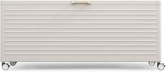 MIRADOR 281 Gallon Large Outdoor Metal Deck Box with Wheels, Storage Box with Lid for Patio Furniture, Garden Tools, Outdoor Cushion, Latte