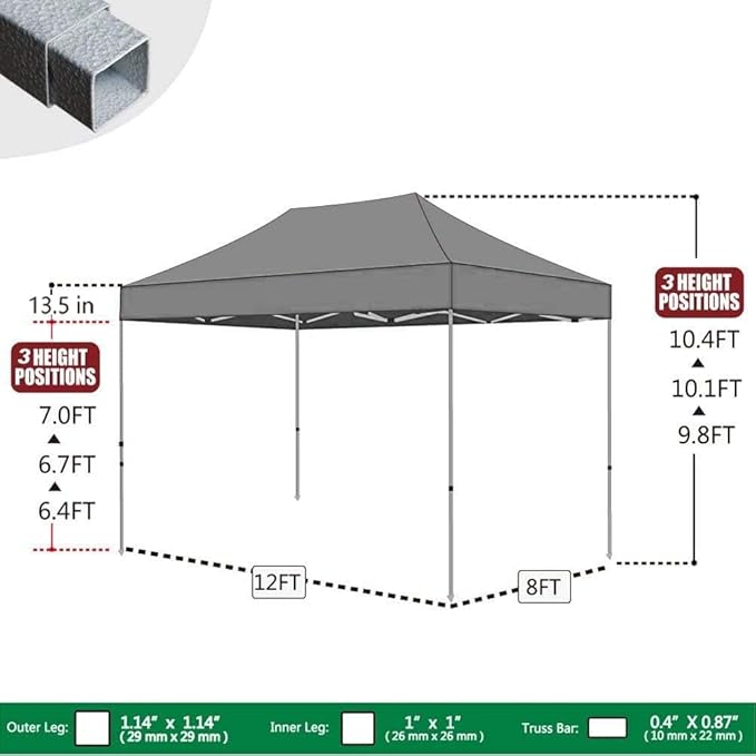 Eurmax USA 8'x12' Pop Up Canopy Tent Commercial Instant Canopies with Heavy Duty Roller Bag,Bonus 4 Sand Weights Bags (Khaki)