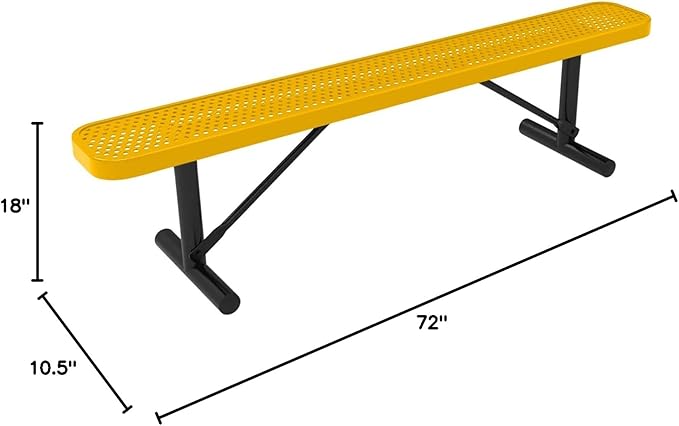 COATEDOUTDOORFURNITURE Heavy-Duty Portable Outdoor Bench Thermoplastic Coated, Punched Steel, Commercial-Grade Seating, Made in America (Portable Without Back, 6 Ft, Textured Yellow)