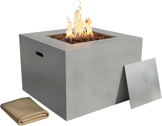 Kinger Home Loren 32-Inch Round Propane Fire Pit Table, Alloy Steel Outdoor Fire Pit with 50,000 BTUs, CSA Certified, Includes a Burner lid, Lava Rocks and Weatherproof Cover