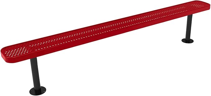 COATEDOUTDOORFURNITURE Coated Outdoor Furniture Heavy-Duty Outdoor Bench Thermoplastic Coated, Punched Steel, Commercial-Grade Seating, Made in America (Surface Without Back, 8 Ft, Textured Red)