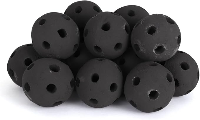 Ceramic Fire Balls - Hollow 3" Lava Rock for Fire Pits - Propane & Gas Fire Pits and Fireplace - Ceramic Spheres for Outdoor and Indoor Use - Natural Lava Stones (30 Pack, Black)