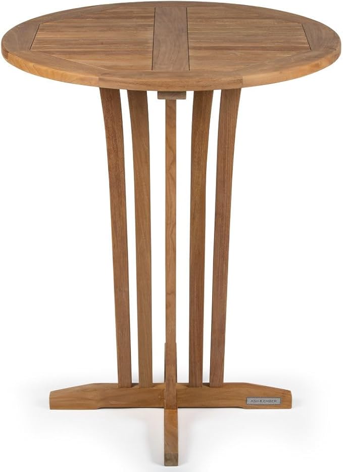 Ash & Ember Acadia Grade A Teak 35" Round Bar Table, Indoor Outdoor Patio Bar Furniture, Weather Resistant Solid Wood for Garden, Backyard, Patio, Tightly Spaced Slats