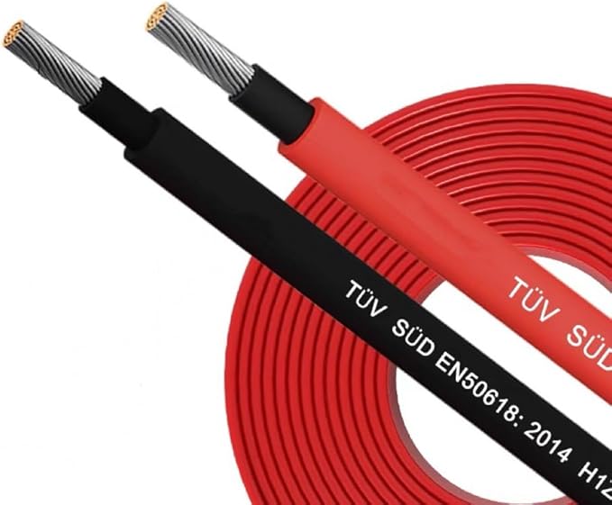 Solar Cable 50Ft 15M 10 awg Wire, 50FT Black + 50FT Red 10 Gauge Solar Extension Cable Wire with 4 Pairs Solar Connectors for RV, Photovoltaic Systems (50, Black red)