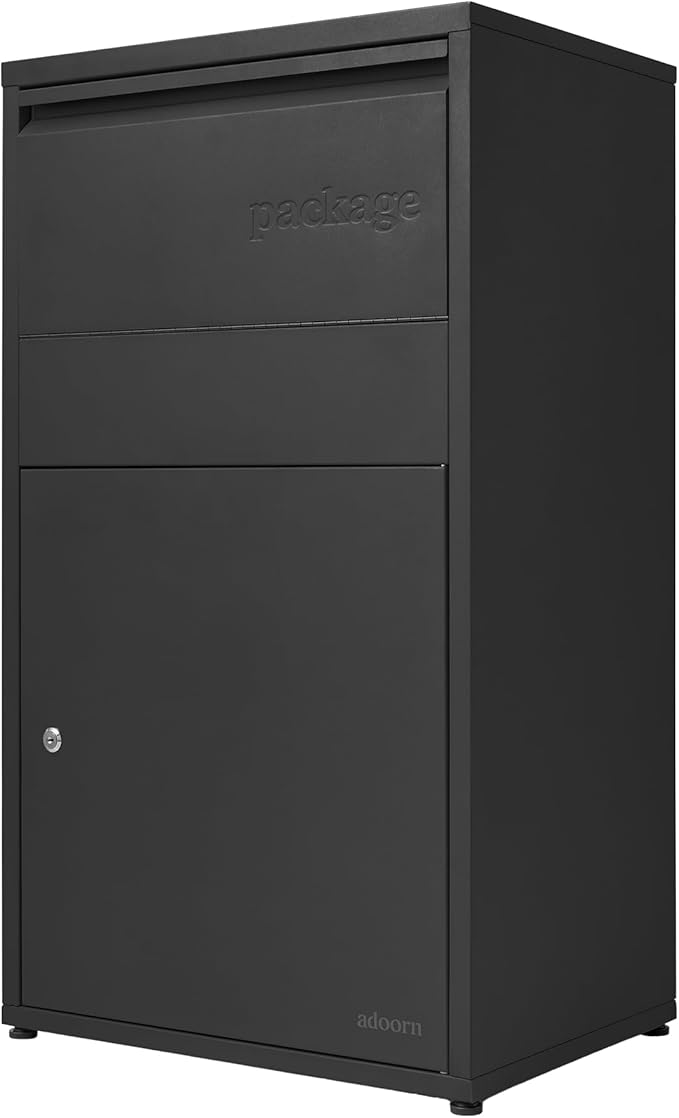 Adoorn Package Delivery Boxes for Outside, Large 36 x 20.5 x 15 (HxWxD) Security Package Box, Free Standing Anti-Theft Parcel Drop Box - Black
