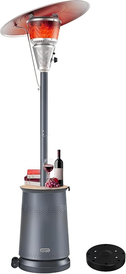 50,000 BTU Patio Heater for Outdoor Use With Adjustable Heat Focusing Top, Portable Propane Patio Heater with Wheels, Stainless Steel Burner for Porch, Deck, Garden, Commercial (Grey)