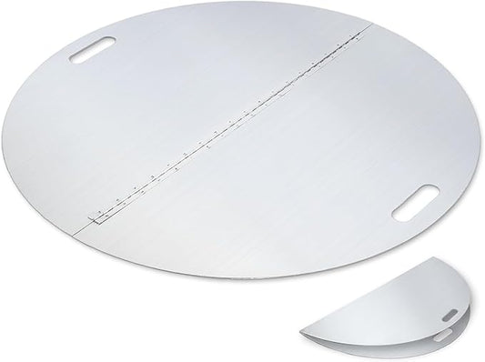 40 Inch Round Fire Pit Lid, Stainless Steel Fire Pit Cover Round, Firepit Heat Deflector & Snuffer, Heavy-Duty 3mm Thickness Steel Fire Pit Cover for Patio Firepits