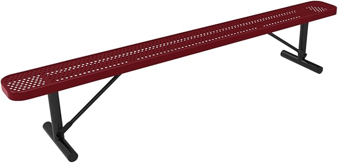 COATEDOUTDOORFURNITURE Heavy-Duty Portable Outdoor Bench Thermoplastic Coated, Punched Steel, Commercial-Grade Seating, Made in America (Portable Without Back, 8 Ft, Burgundy)