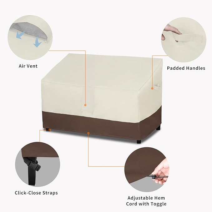 Easy-Going Waterproof Outdoor Couch Cover, Heavy Duty 3-Seater Patio Sofa Cover, Winchdproof Outdoor Furniture Cover with Air Vent (80Wx37Dx33H inch, Beige/Dark Brown)