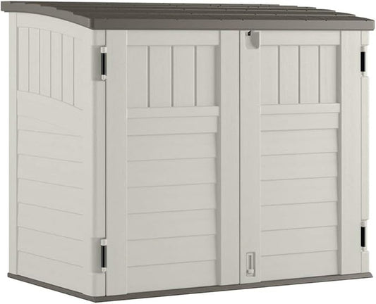 Suncast 4 Pack 34 Cu Ft Capacity Horizontal Outdoor Storage Shed for Garbage Cans, Garden Accessories, Backyard, and Patio Use, Vanilla