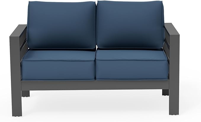 UDPATIO Outdoor Loveseat Aluminum Outdoor Furniture Sofa, Patio Seating Loveseat with 5" Thick Cushion and Waterproof Cover