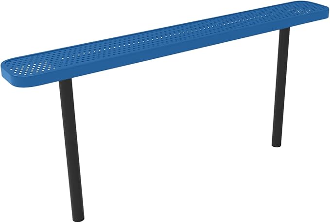 COATEDOUTDOORFURNITURE Heavy-Duty Outdoor Bench Thermoplastic Coated, Punched Steel, Commercial-Grade Seating, Made in America (Inground Without Back, 6 Ft, Textured Light Blue)