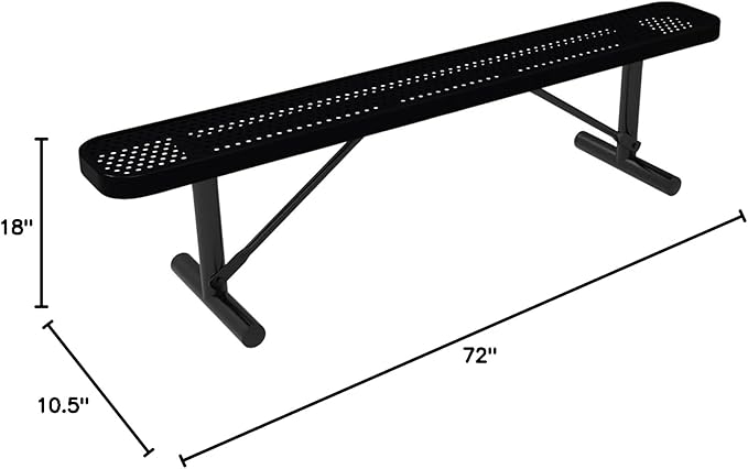 COATEDOUTDOORFURNITURE Coated Outdoor Furniture Heavy-Duty Portable Outdoor Bench Thermoplastic Coated, Punched Steel, Commercial-Grade Seating, Made in America (Portable Without Back, 6 Ft, Black)