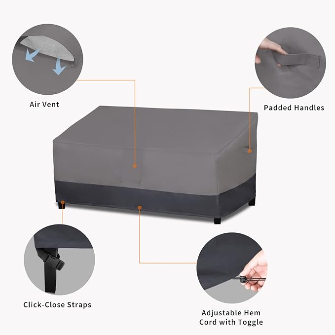 Easy-Going Waterproof Outdoor Loveseat Cover, Heavy Duty 2-Seater Patio Couch, Windproof Furniture With Air Vent (90Wx35Dx32H inch, Gray/Dark Gray)