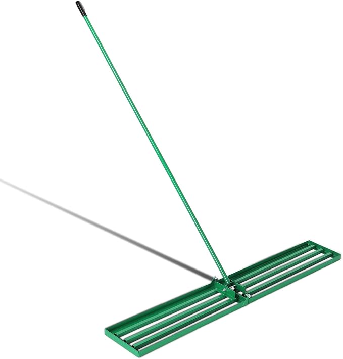 VINGLI Iron Lawn Leveling Rake 48in for Soil Sand Composs, Extended Handle, 180°Rotation Head, with All Handwares, for Yard Garden Golf Field, Green (48in)