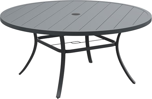 DIFY 60" Round Outdoor Patio Dining Table for 8-10, Metal Patio Table with 1.57" Adjustable Umbrella Hole, All-Weather Dining Furniture Table for Backyard Lawn Garden, Grey