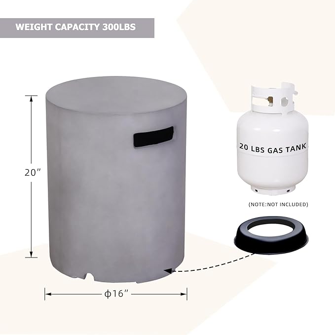 Afterglow 16" Propane Tank Cover Table, Round Tank Container Fits Standard 20 lbs Propane Tank Outdoor Gas Tank, Deck Backyard Patio, Grey