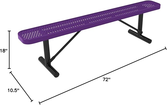 Coated Outdoor Furniture Heavy-Duty Portable Outdoor Bench Thermoplastic Coated, Punched Steel, Commercial-Grade Seating, Made in America (Portable Without Back, 6 Ft, Textured Purple)