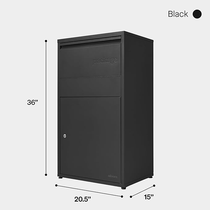 Adoorn Package Delivery Boxes for Outside, Large 36 x 20.5 x 15 (HxWxD) Security Package Box, Free Standing Anti-Theft Parcel Drop Box - Black