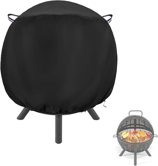 Fire Pit Cover Round Fit for 35inch Globe Fire Ball,Heavy Duty 600D Waterproof and Weather Resistant Outdoor Propane Gas Fire Pit/Bowl Cover with PU Coating for FirePit Sphere,Black