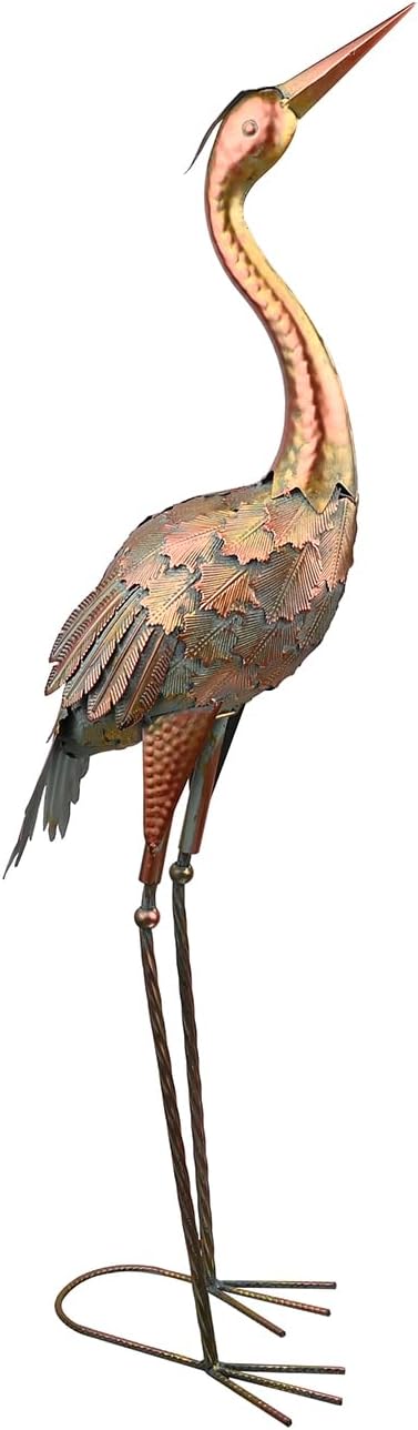 QNGCOLRCY 2pcs Crane Garden Statues, Metal Crane Outdoor, Blue Heron Sculpture Metal Yard Art, Large Garden Heron Lawn Ornaments for Backyard Pond Patio Porch Outside Decorations
