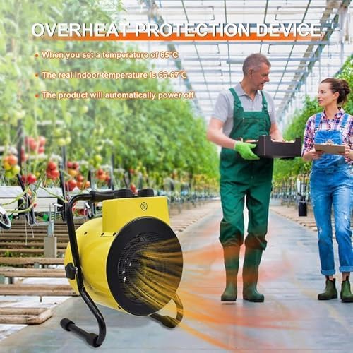 1500W Greenhouse Heater with Digital Thermostat, Outdoor Heater with Overheat Protection and 3-Second Rapid Heating Function, outdoor heaters for patio Garage, Greenhouse, Flower House Yellow