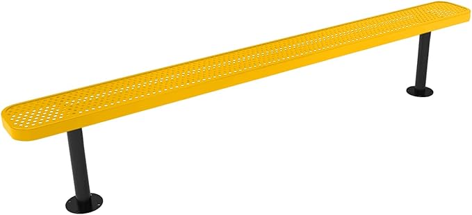 COATEDOUTDOORFURNITURE Heavy-Duty Outdoor Bench Thermoplastic Coated, Punched Steel, Commercial-Grade Seating, Made in America (Surface Without Back, 8 Ft, Textured Yellow)