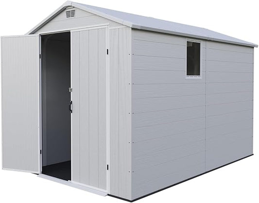 Patiowell 6x10 FT Outdoor Storage Shed with Floor, Large Plastic Resin Garden Shed with Lockable Door, Windows, Weather-Resistant for Lawn Mower, Tool & Backyard Storage (Light Grey)