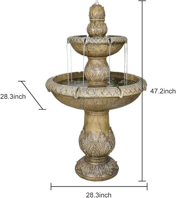 ourrco 47.2" H Italian Outdoor Floor Standing Fountain and Waterfalls 2-Tier Water Fountains with Budding Lotus Top for Outdoor Garden, Backyard, Porch, Deck, Lawn, Patio