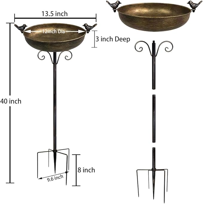 HJHHARTSPACE Bird Baths for Outdoor, 40 Inch High Vintage Metal Bird Bath with Cast Iron Bird Statues FreestandingBird Baths Birdfeeder Bowl for Outdoors Tray Patio Yard Lawn Decor