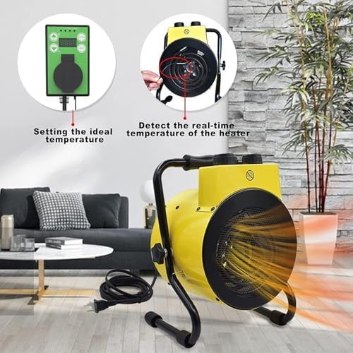 1500W Greenhouse Heater with Digital Thermostat, Outdoor Heater with Overheat Protection and 3-Second Rapid Heating Function, outdoor heaters for patio Garage, Greenhouse, Flower House Yellow