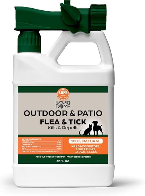 Nature’s Dome Outdoor Flea & Tick Spray – 32 oz Hose-End Yard Treatment – Kills & Repels Mosquitoes, Fleas, Ticks, Larvae & Eggs – Plant-Based, Safe for Pets, Kids & Plants – Ready-to-Use